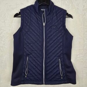 Levelwear Womens Navy Blue Quilted Hybrid Full Zip Golf Vest Medium Stretch Side